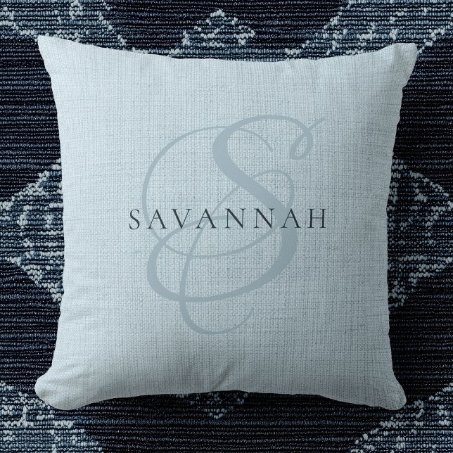 Modern Cute Monogram Script Blue Custom Name Throw Pillow (Creator Uploaded)