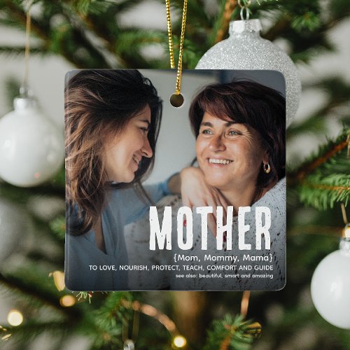 Modern Cute MOTHER Definition 2 Photo Christmas Ceramic Ornament