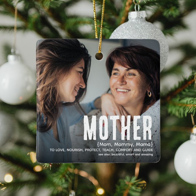 Modern Cute MOTHER Definition 2 Photo Christmas Ceramic Ornament (Creator Uploaded)