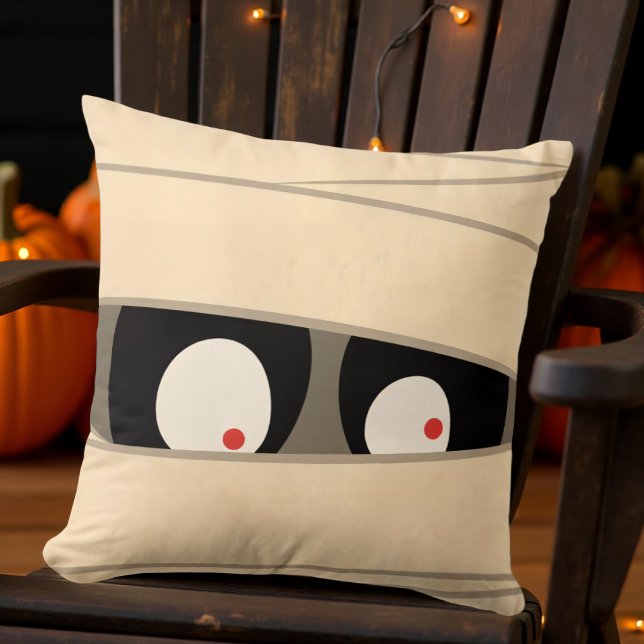 Modern Cute Mummy Monster Halloween Throw Pillow (Creator Uploaded)