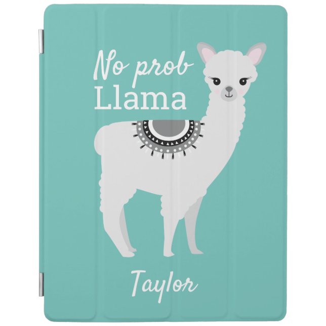 Modern cute NO Prob Llama with name Teal iPad Smart Cover (Front)