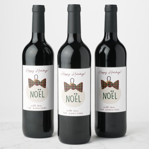 Modern Cute Noel Happy Holidays  Wine Label
