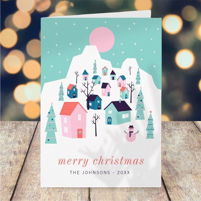 Modern Cute Nordic Winter Snow Mountain Village Card (Creator Uploaded)