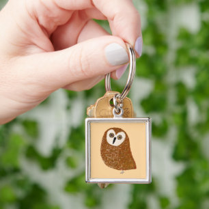 Modern cute northern saw-whet owl keychain