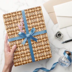Modern cute northern saw-whet owl wrapping paper
