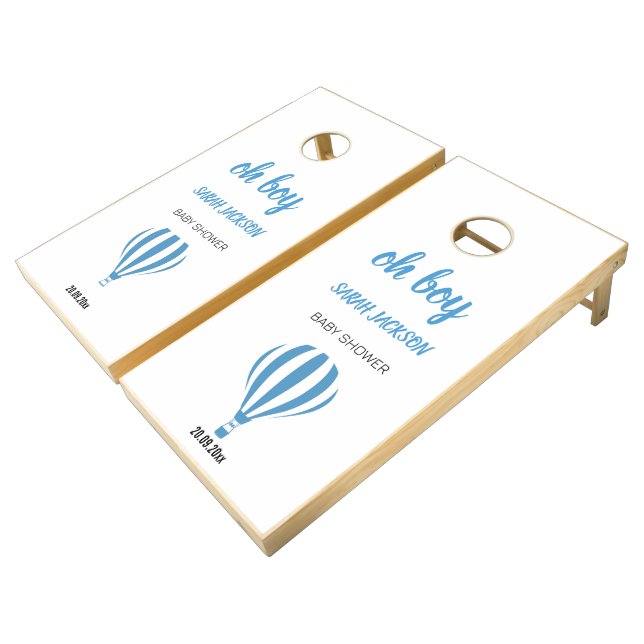 Modern Cute Oh Boy Hot Air Balloon Baby Shower Cornhole Set (Angled)