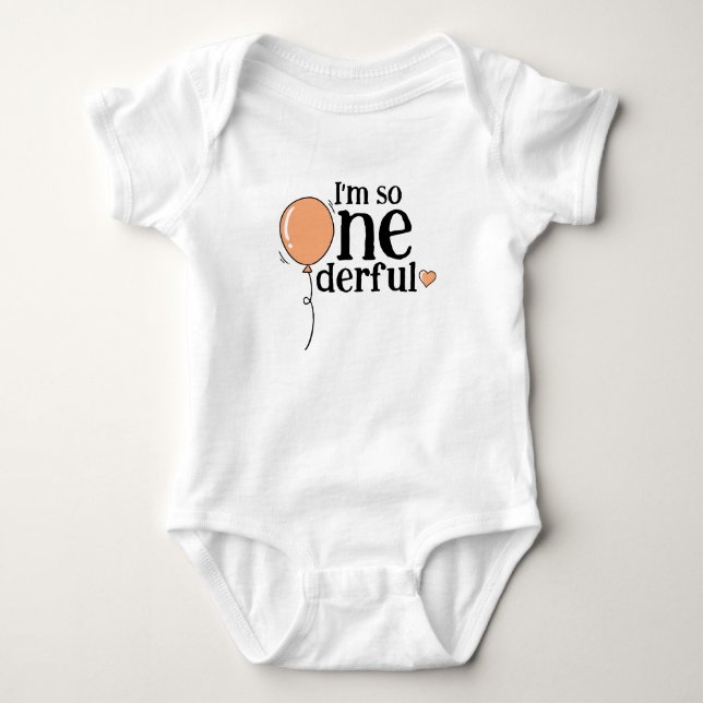 Modern Cute Orange Ballon Onederful Birthday Baby Bodysuit (Front)