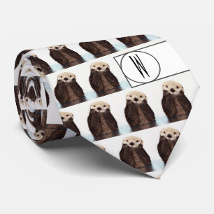 Modern Cute Otter Pattern Monogrammed fun Neck Tie