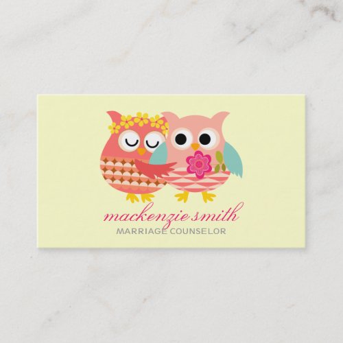 Modern Cute Owls Couple Marriage Counselor Business Card