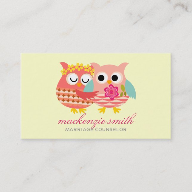 Modern Cute Owls Couple Marriage Counselor Business Card (Front)