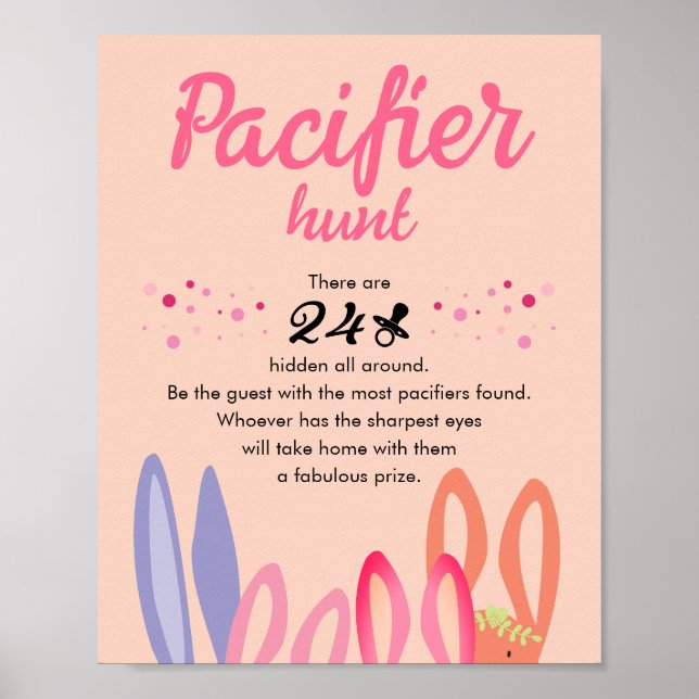 Modern Cute Pacifier Hunt Pastel Bunny Ears Peach  Poster (Front)