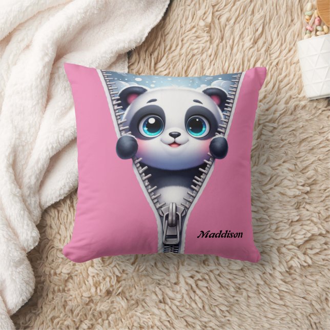  Modern Cute Panda Kids Personalize name  Throw Pillow (Blanket)