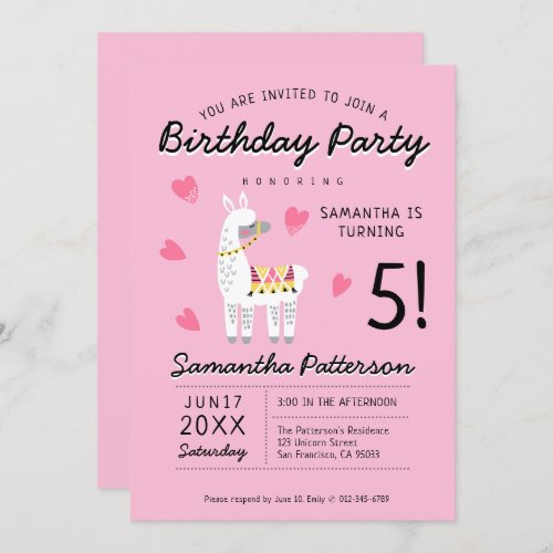 Modern Cute Party Llama Birthday Invitation