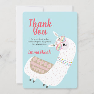 Modern Cute Party Llama Cactus Birthday Thank You