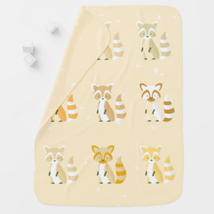 Modern cute pastel baby raccoons nursery pink blanket