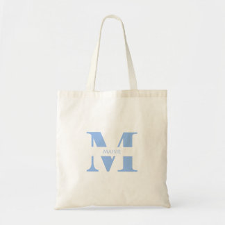 Modern Cute Pastel Blue Personalized Monogram Tote Bag