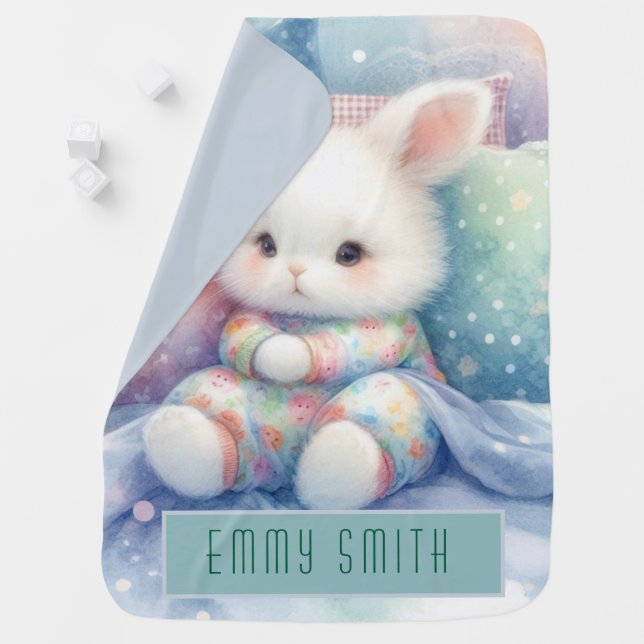 Modern Cute Pastel Bunny Baby Blanket (In Situ)