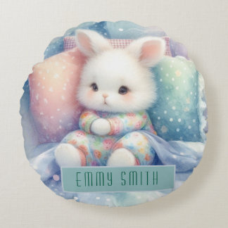Modern Cute Pastel Bunny Round Pillow