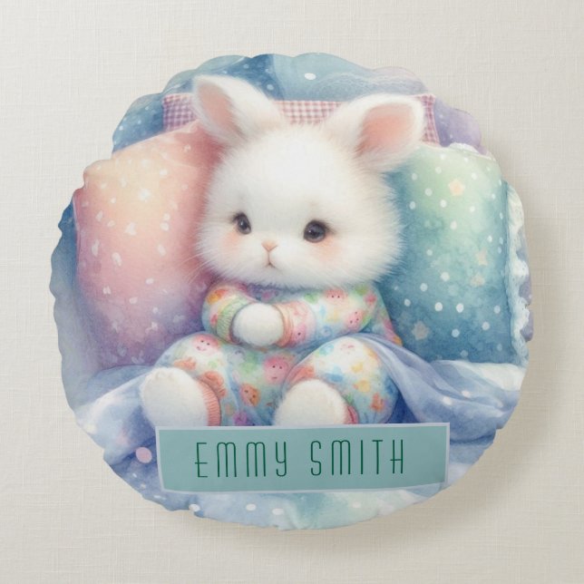 Modern Cute Pastel Bunny Round Pillow (Front)