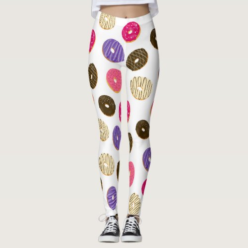 Modern cute pastel hand drawn donuts pattern food leggings