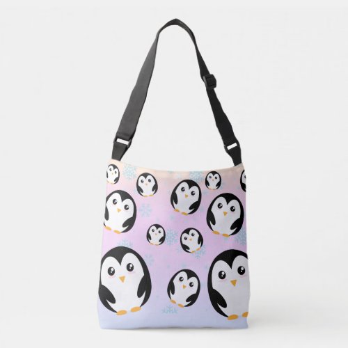Modern cute pastelpenguin gradient pattern crossbody bag