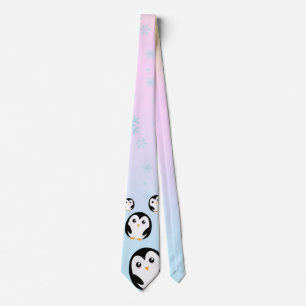 Modern cute pastel penguin gradient pattern neck tie