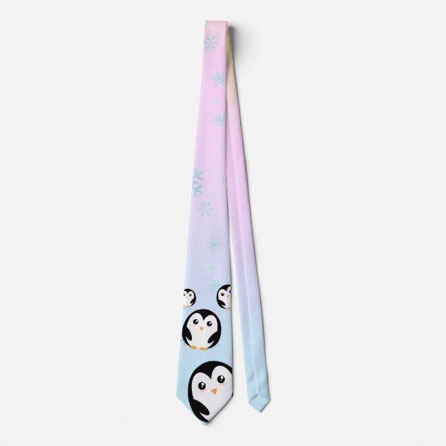 Modern cute pastel penguin gradient pattern neck tie (Front)