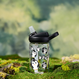 Modern cute pastel penguin gradient pattern water bottle