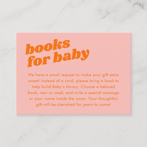 Modern Cute Pastel Pink Orange Baby Shower Books Enclosure Card