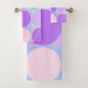 Modern Cute Pastel Purple Pink Geometric Pattern Bath Towel Set