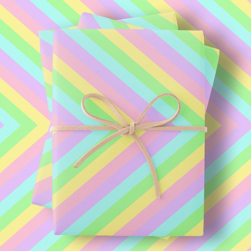 Modern Cute Pastel Rainbow Striped Chevron Pattern Wrapping Paper Sheets