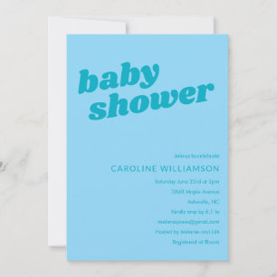 Modern Cute Pastel Teal Blue Retro Baby Shower  Invitation