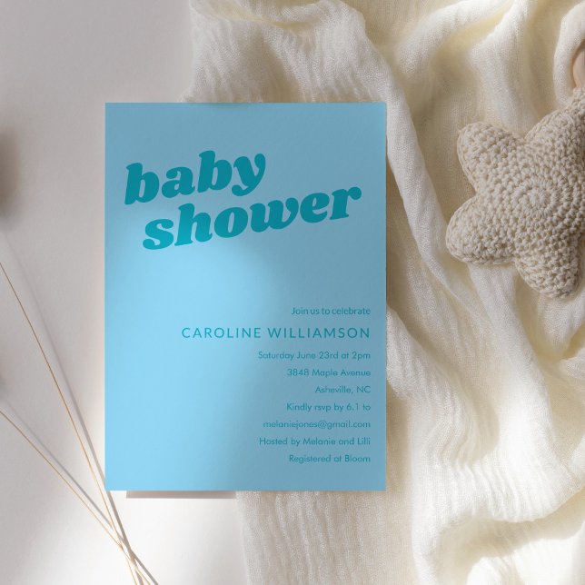Modern Cute Pastel Teal Blue Retro Baby Shower  Invitation (Creator Uploaded)