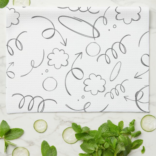 Modern cute pattern white and grey graphic drawing kitchen towel (Folded)