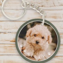 Modern Cute Paws Family Pet Photo Keychain
