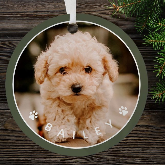 Modern Cute Paws Family Pet Photo Metal Ornament (Creator Uploaded)