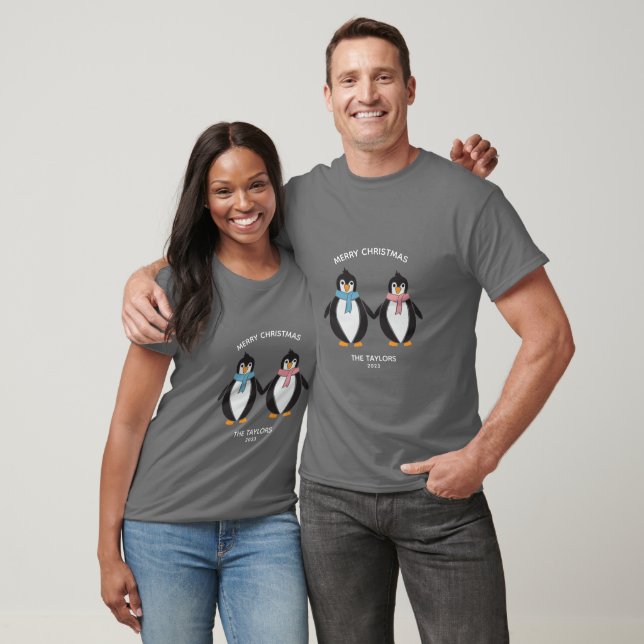 Modern Cute Penguin Christmas Couple  T-Shirt (Unisex)