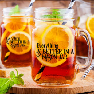 Modern Cute personalized quote black color fonts Mason Jar W/ Handle