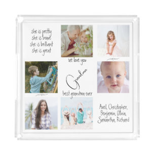 Modern Cute Photo Collage We Love You Grandma Acrylic Tray
