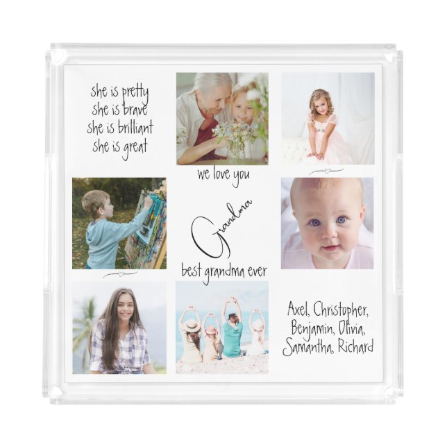 Modern Cute Photo Collage We Love You Grandma Acrylic Tray (Front)