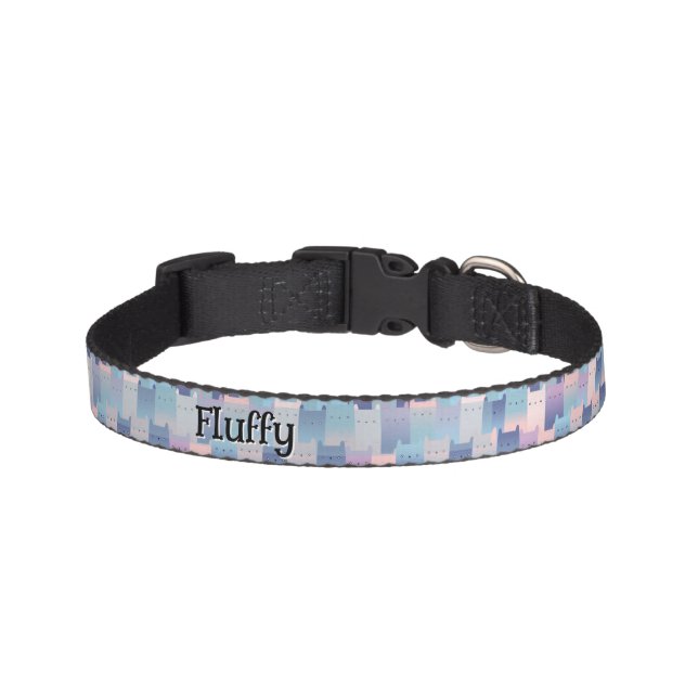 Modern Cute Pink, Blue, Lilac kitty Pattern, Cat Pet Collar (Front)