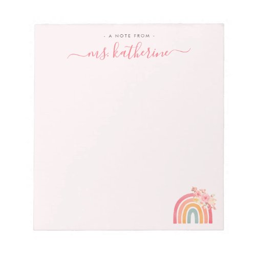 Modern Cute pink boho rainbow with florals  Notepad