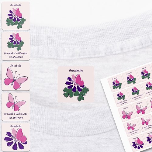 Modern Cute Pink Butterfly Name Phone Number  Kids Labels