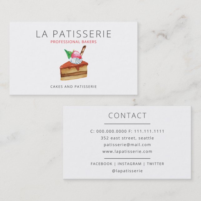 Modern Cute Pink Cheesecake Bakery Pastry Chef Business Card (Front/Back)