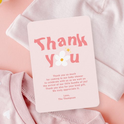 Modern Cute Pink Daisy Spring Baby Shower  Thank You Card