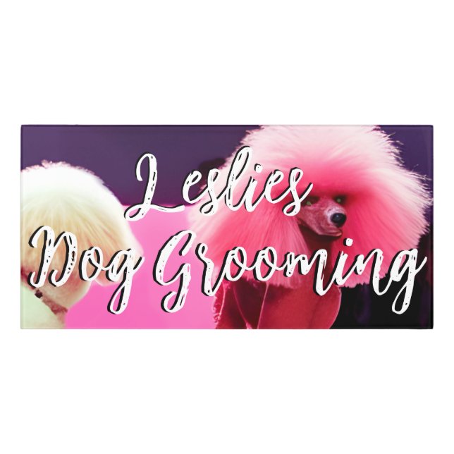 Modern Cute Pink Dog Grooming Business Mobile Sign (Classic Front)