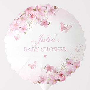 Modern Cute Pink Floral Butterfly Girl Baby Shower Balloon