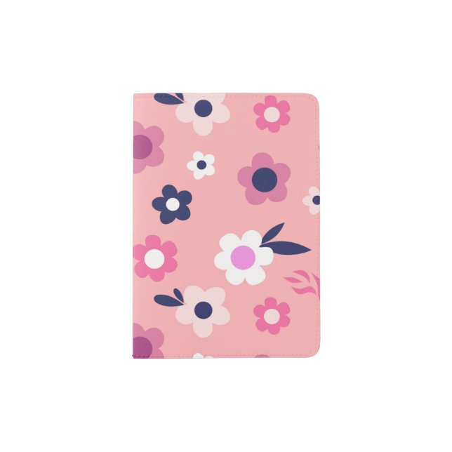 Modern Cute Pink Flower Pattern Passport Holder (Front)