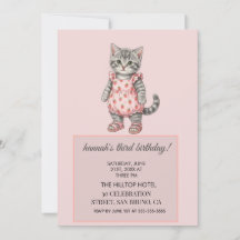 Modern Cute Pink Kitty Kids Birthday Designs