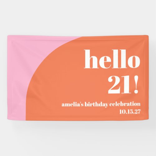Modern Cute Pink Orange Arch 21st Birthday Custom  Banner